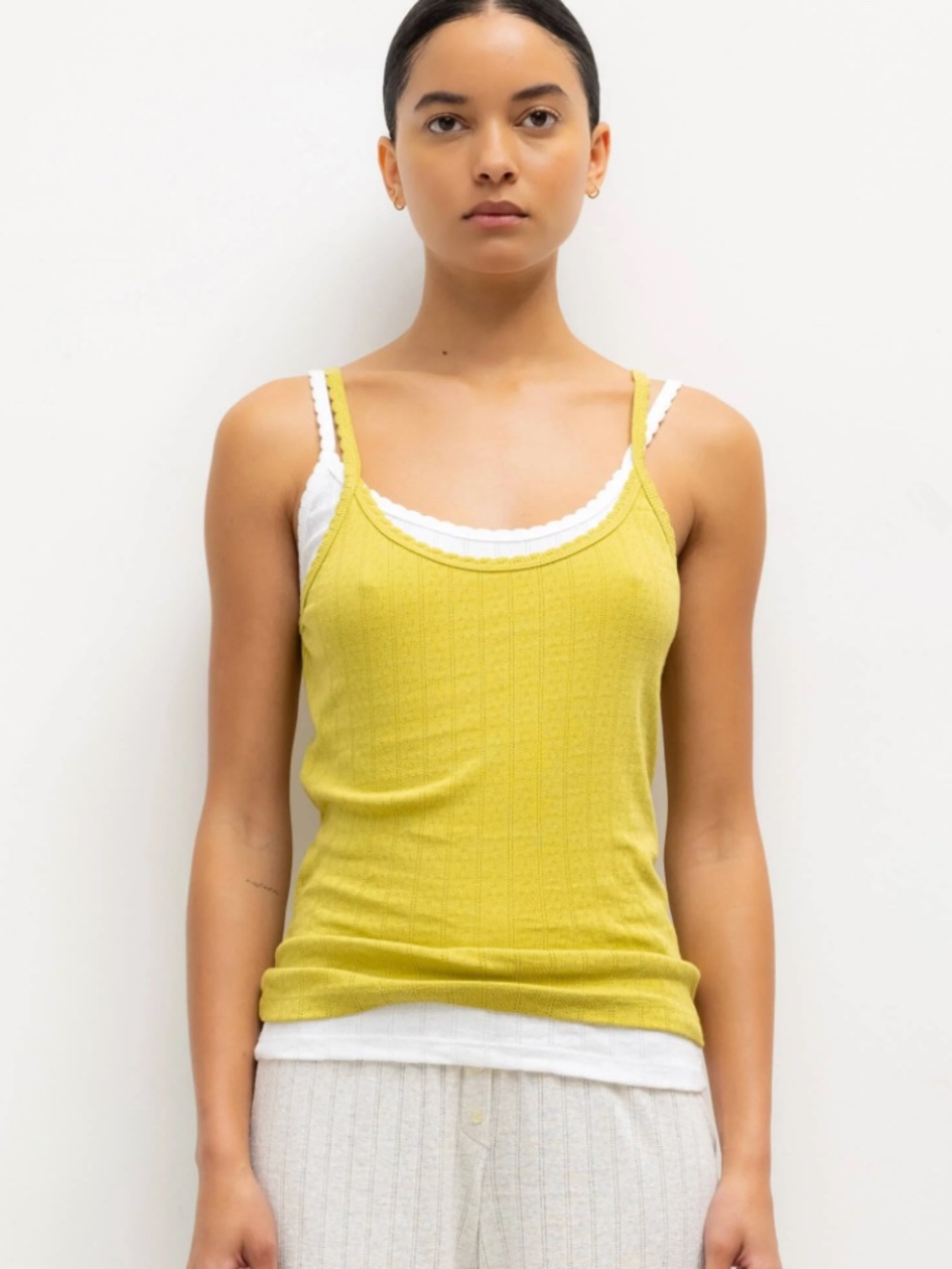 Leset Pointelle Tank Size Small Chartreuse